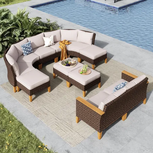 Miniatura 50 de MFSTUDIO Juego de 2 muebles de ratán para patio, sofá biplaza de mimbre para exteriores, juego de conversación para jardín, piscina, patio trasero