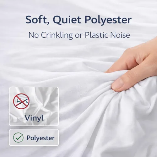 Miniatura 3 de Protector de colchón ajustable de tamaño individual, resistente al agua y al polvo, funda de poliéster silenciosa con falda elástica, lavable a