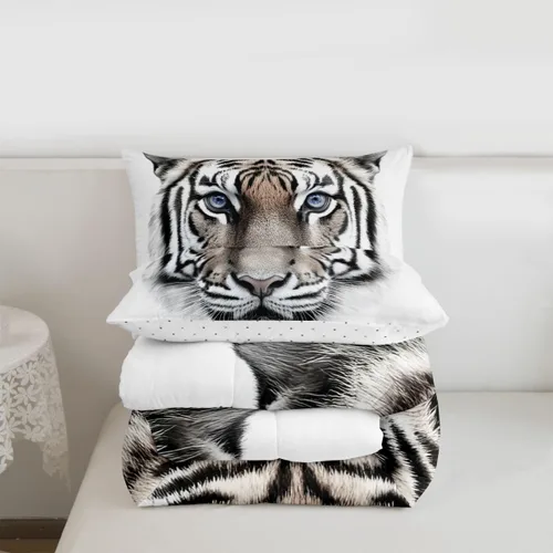 Miniatura 5 de Erosebridal Juego de edredón personalizado de tigre para niños, tamaño individual, juego de ropa de cama con estampado de animales salvajes