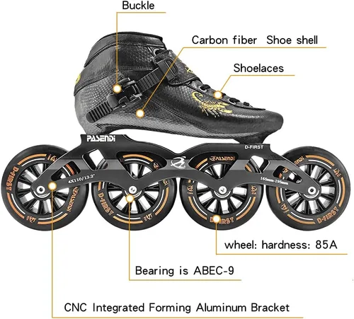 Miniatura 2 de Patines de velocidad profesionales de fibra de carbono para hombres y mujeres Patines de 4 ruedas de velocidad de una sola fila Patines en línea