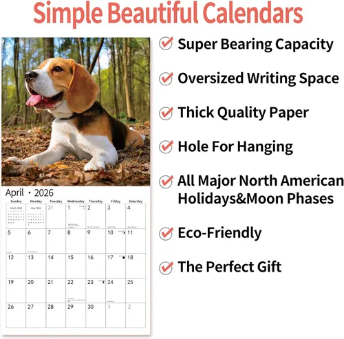 Miniatura 7 de Calendario de Pared 2026, Calendario 2026, noviembre de 2025 a diciembre de 2026, Calendario de Pared Beagles, 12" x 24" abierto, página completa