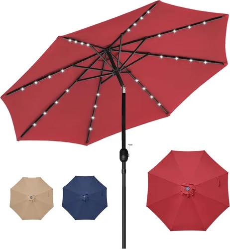Miniatura 8 de HealSmart Sombrilla de patio de 7.5 pies con botón de inclinación/manivela, sombrilla de mesa al aire libre, 6 varillas resistentes para jardín