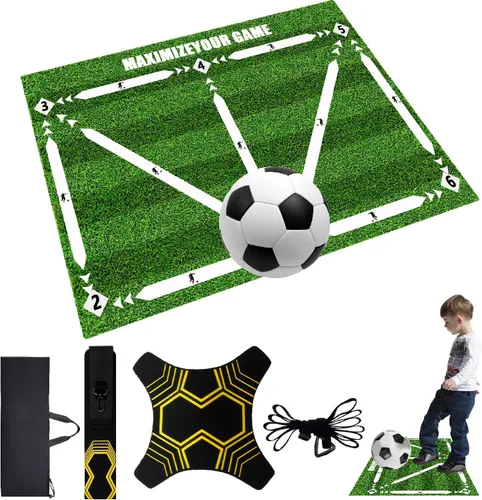 Tapete de entrenamiento de pasos de fútbol, 35 x 24 pulgadas, tapete de fútbol con bolsa de almacenamiento y red de entrenamiento de retorno, equipo