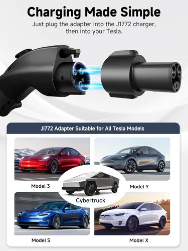 Miniatura 2 de Adaptador de carga J1772 a Tesla, adaptador de cargador EV de 80A 250V para Tesla Model S/3/X/Y/Cybertruck, compatible con cargadores J1772 de nivel