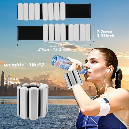 Miniatura 6 de Pesas ajustables de muñeca y tobillo para mujeres y hombres, paquete de 2 (1 libra cada una), brazalete de silicona con peso para pilates, gimnasio