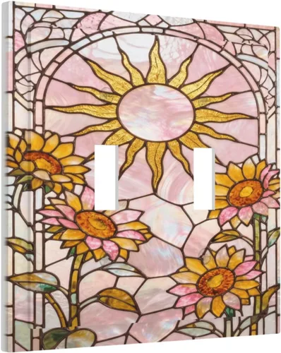 Miniatura 117 de Cubierta de Interruptor de Luz de Estilo Boho Vintage de los 70 Sol Arcoíris Champiñón Floral Rocker Individual 1 Gang Cubierta de Enchufe