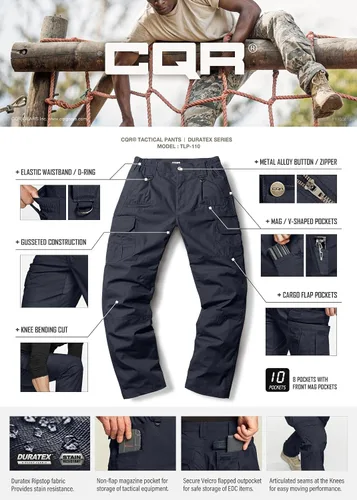 Miniatura 7 de CQR Pantalones tácticos tipo cargo para hombre, tejido ripstop, resistentes al agua, ligeros, EDC para artículos de uso diario, para trabajo