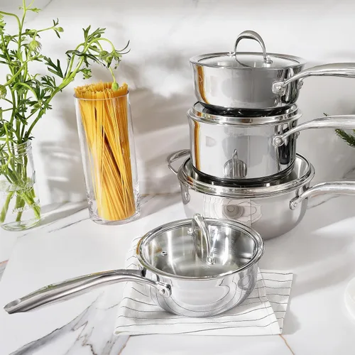 Miniatura 7 de KEAWELL K3 Premium - Cacerola de acero inoxidable de tres capas de 1.5 cuartos con tapa, seguro para inducción y horno hasta 600°F, calentamiento