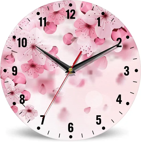 SPUNKER Relojes de pared, relojes de pared de flor de cerezo para decoración de sala de estar, relojes de cocina con flores de Sakura rosa, funciona