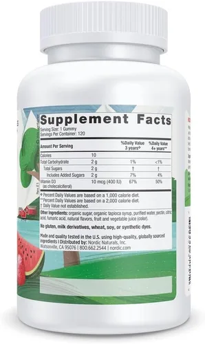 Miniatura 2 de Nordic Naturals Gomitas de vitamina D3 para niños, sandía salvaje Splash - 120 gomitas - 400 UI de vitamina D3 - Salud ósea, inmunidad saludable