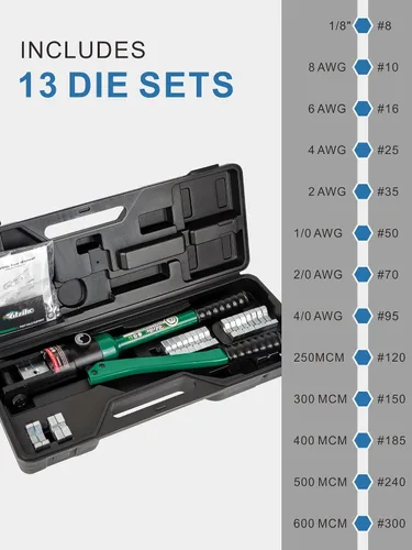 Miniatura 3 de Crimpadora de cables hidráulicos de 16 toneladas, herramienta de prensado de terminales de cable de batería con troqueles de cable estándar de EE.