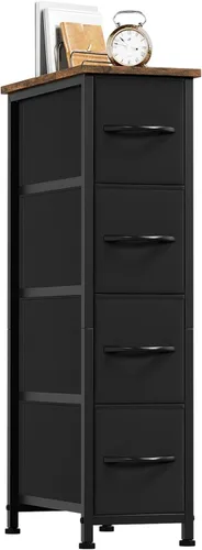Somdot - Cómoda estrecha con 4 cajones, cómoda delgada con cajones de tela extraíbles para armario, espacios pequeños, baño, dormitorio, lavandería,