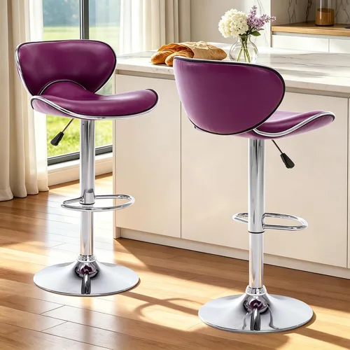 Miniatura 13 de Vogue Furniture Direct Taburetes de Bar Ajustables de Cuero PU, Taburetes Modernos Giratorios de Elevación Neumática con Respaldo, Sillas de Altura