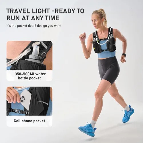 Miniatura 9 de N NEVO RHINO Chaleco para Correr, Chaleco de Hidratación Ligero, Mochila de Agua Aislada con Vejiga de Agua de 1.5L para Senderismo, Camino