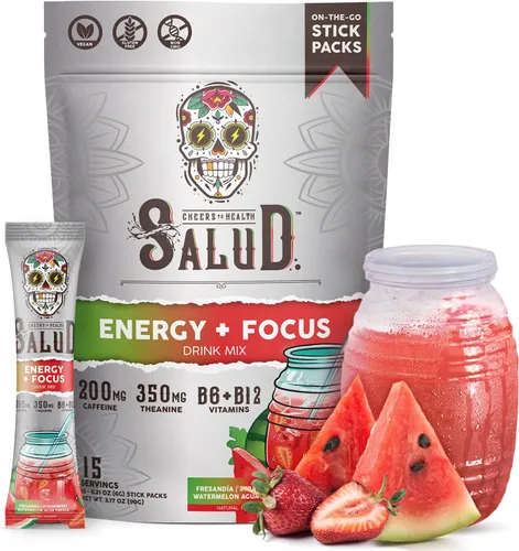 Miniatura 15 de Salud 2-en-1 Polvo de Bebida Energética + Enfoque, Guayaba, Cafeína Orgánica, B6 + B12, Teanina, Paquetes de Bebida Energética Limpia, Mezcla