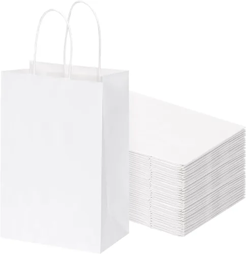 Miniatura 8 de OUTUXED 60 bolsas de regalo de papel negro de 5.25 x 3.2 x 8 pulgadas con asas, pequeñas bolsas de regalo a granel para compras, cumpleaños, bodas