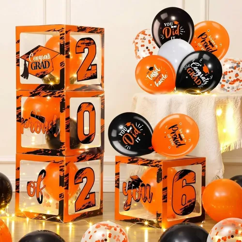 Miniatura 8 de Woanger 44 piezas de decoración de caja de graduación 2026 – Juego de cajas de fiesta de graduación de felicitaciones con cuerdas de luz LED y Azul