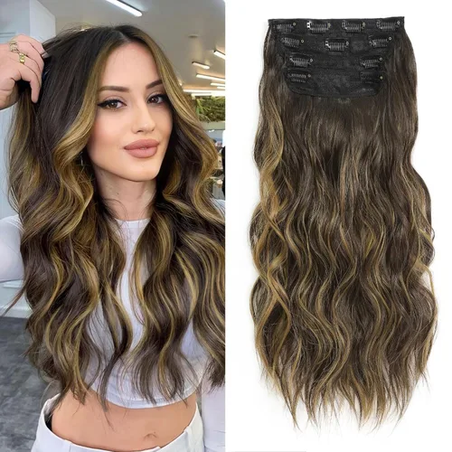Miniatura 35 de NAYOO 4 piezas Extensiones de cabello con pinza, ondas largas y rizadas, sintéticas, gruesas, con fibra de doble trama, para mujeres, color cobre