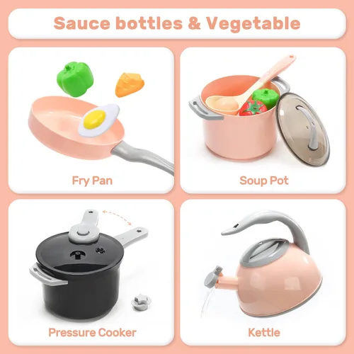 Miniatura 4 de CUTE STONE Juego de accesorios de cocina, juego de juguetes de cocina para niños con ollas y sartenes, placa de cocina electrónica de inducción