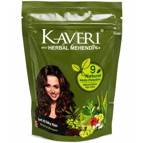 Kaveri Henna Herbal Brown Natural - 9 hierbas Henna en polvo para el cabello - Tinte de henna natural para el color del cabello - Proporciona un