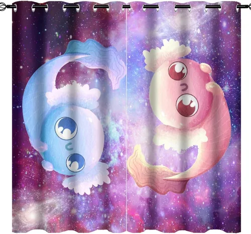 Miniatura 24 de Cortinas abstractas de ajolote con diseño de galaxia, colorido, peces, animales, ajolote, aislamiento térmico, oscurecimiento y reducción de ruido
