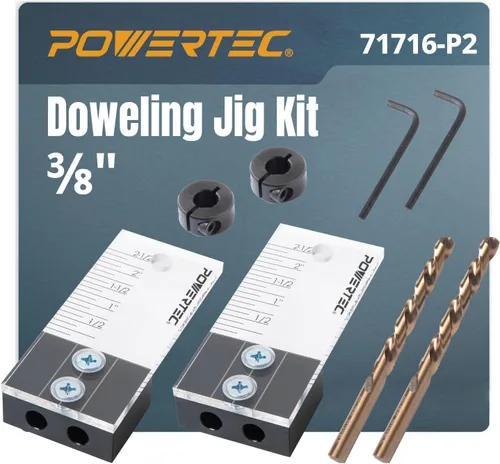 Miniatura 13 de POWERTEC Kit de plantilla de clavija, kit de plantilla de clavija de 3/8 pulgadas, plantillas de clavijas para carpintería, marca testigo de corte