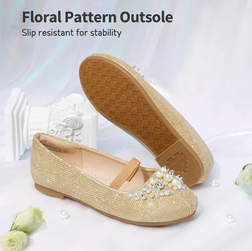 Miniatura 5 de DREAM PAIRS Zapatos de ballet planos con flores para niñas, Mary Jane, zapatos planos de bailarina para vestido de diariobodafiesta