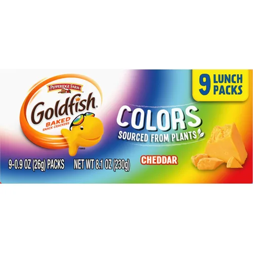 Miniatura 9 de Goldfish Colors Cheddar Crackers, paquete de aperitivos, 0.9 onzas, bandeja de paquete múltiple de 9 CT