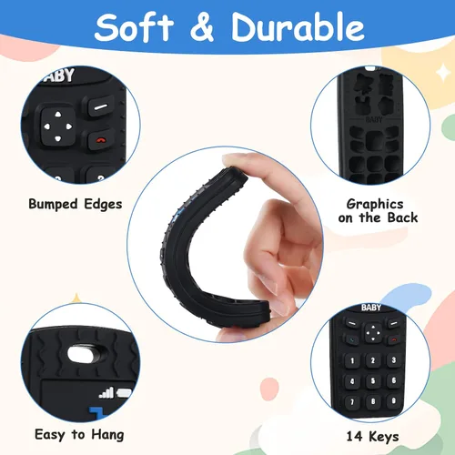 Miniatura 3 de Aolso Juguetes mordedores de silicona para bebés, forma de teléfono con clip para chupete, juguetes de dentición suaves para niños pequeños, sin