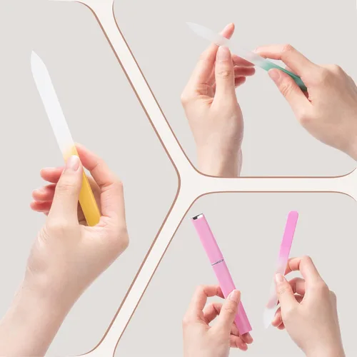 Miniatura 3 de 6 Piezas Limas de Uñas de Vidrio con Estuche, Limas de Uñas de Cristal para Uñas Naturales Conjunto de Limas de Uñas, Lima de Uñas Grabada de Doble