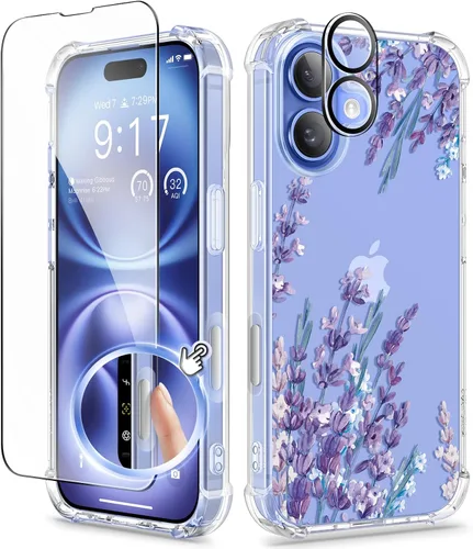 Miniatura 72 de GVIEWIN - Funda floral para iPhone 14 de 6.1 pulgadas, protector de pantalla + protector de lente de cámara, no se amarillenta, a prueba de golpes