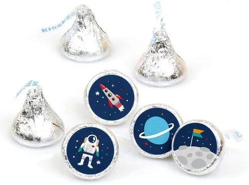 Big Dot of Happiness Blast Off to Outer Space - Adhesivos redondos para baby shower o fiesta de cumpleaños de Rocket Ship Baby Shower o fiesta de