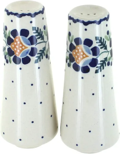 Miniatura 3 de Blue Rose Polish Pottery - Salero y pimentero pequeños con puntos azules - 15 cm de alto - Juego de condimentos de cerámica pintado a mano