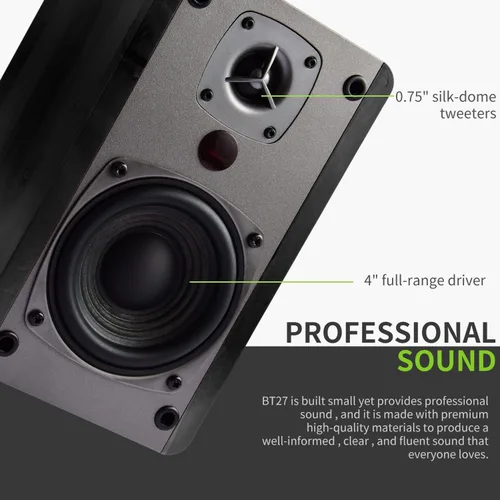 Miniatura 4 de SINGING WOOD BT27 - Altavoces Bluetooth activos, con control y control remoto, monitor de estudio con 2 entradas auxiliares de línea, 54 vatios RMS