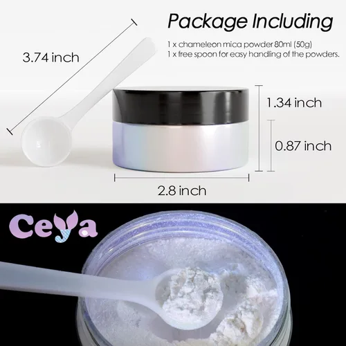Miniatura 4 de Ceya Polvo de mica camaleón, 1.8 onzas/1.76 oz de polvo cromado Midnight Dream Chrome, pigmento de cambio de color con efecto nacarado de grado