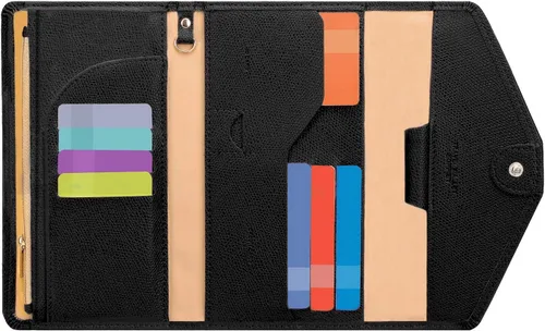 Miniatura 62 de Zoppen - Billetera de viaje con bloqueo RFID multiusos (Ver.4) Portatarjetas de pasaporte y vacunas, organizador de documentos de tres pliegues