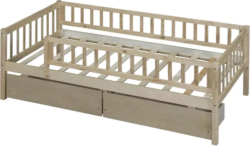 Miniatura 4 de DEINPPA Cama individual con cajones, sofá cama para niños con almacenamiento, marco de cama de madera con listones para niños, niños y niñas, natural
