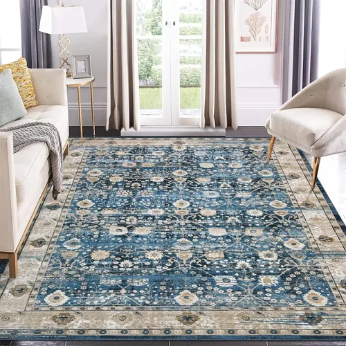 Miniatura 16 de COZYLOOM Alfombra de área de 2 x 6 pies, tribal, envejecida, para entrada, medallón vintage, alfombra para interiores, alfombra de pelo bajo, suave