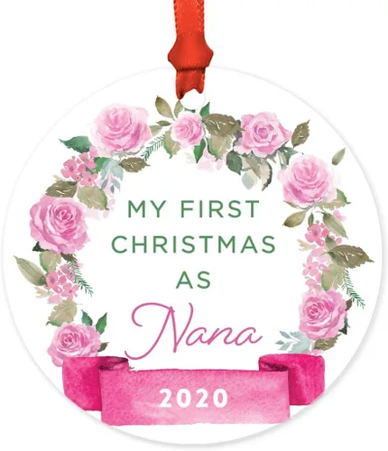 Miniatura 29 de Andaz Press Adorno de Navidad de madera grabado con láser para aniversario de boda, 1 año juntos, Navidad 2025, pancarta de flores rosas, 1 paquete