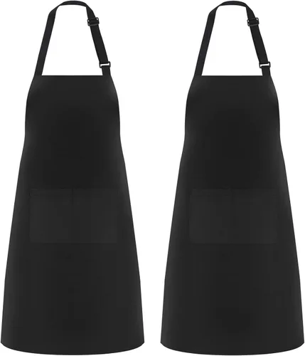 NLUS Paquete de 2 delantales de cocina de cocina, delantal de chef ajustable suave con 2 bolsillos para hombres y mujeres (negro, 2)