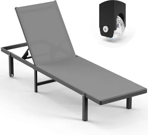 Miniatura 8 de Sillas de Descanso para Piscina, Tumbona al Aire Libre con Ruedas y Reclinable de 5 Posiciones -Fácil de Mover- Silla de Descanso de Aluminio