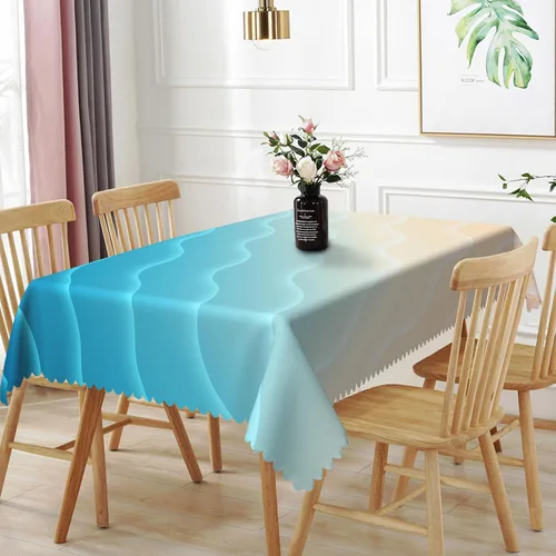 Miniatura 21 de Mantel oblongo, diseño de playa de 52 x 70 pulgadas, diseño de playa con estrellas de mar y olas de mar, con decoración impermeable y resistente a