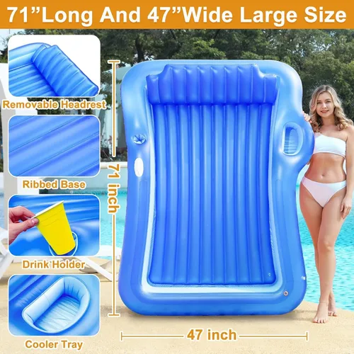 Miniatura 4 de TURNMEON Flotador inflable para tumbona de bronceado con aspersor, flotador grande de 71 x 47 pulgadas para adultos con respaldo, taza y soporte