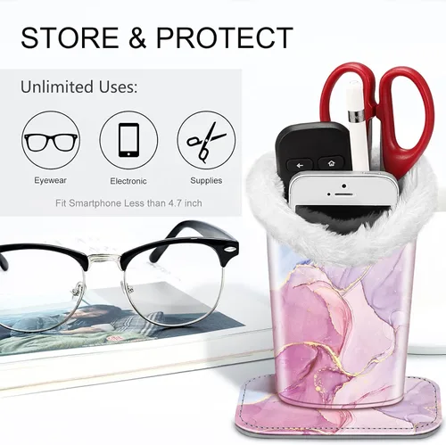 Miniatura 120 de Fintie Soporte para anteojos forrado de felpa con base magnética, estuche de cuero vegano prémium para lentes