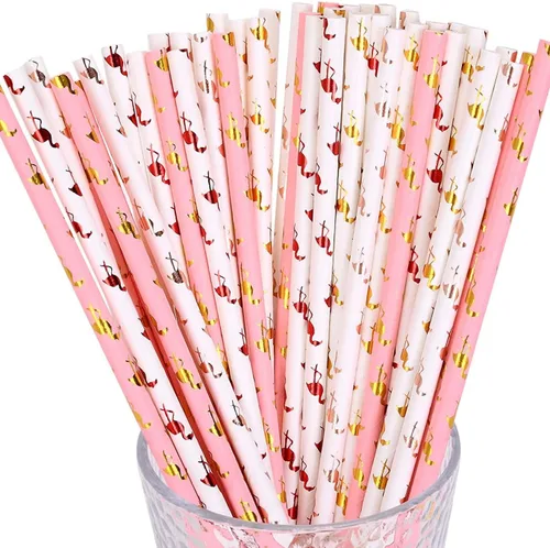 Miniatura 14 de 100 pajitas de papel mixtas para fiestas, color negro, rosa claro, azul, rojo, dorado, con lunares, burbujas, para cumpleaños, baby shower, boda