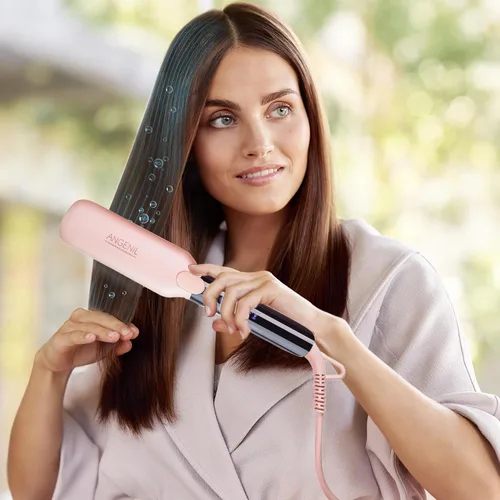 Miniatura 2 de ANGENIL Plancha Alisadora de Cabello Redonda Rosa Pro de Doble Voltaje, Plancha Plana de Titanio Alisadora y Rizadora de Cabello 2 en 1