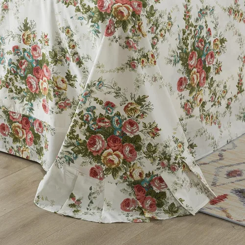 Miniatura 7 de FADFAY Juego de sábanas de cama vintage con diseño floral rosa tamaño King, 100% algodón premium, diseño floral shabby chic desgastado y elegante