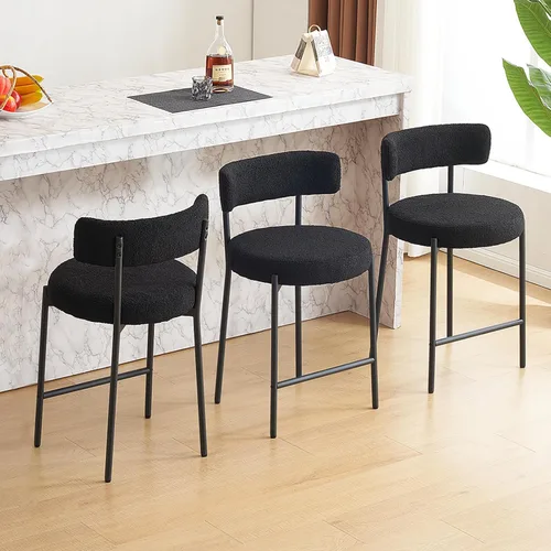 Miniatura 17 de Furniliving - Juego de 2 taburetes de bar giratorios de 26 pulgadas, taburetes modernos de altura de mostrador de cuero sintético con respaldo alto