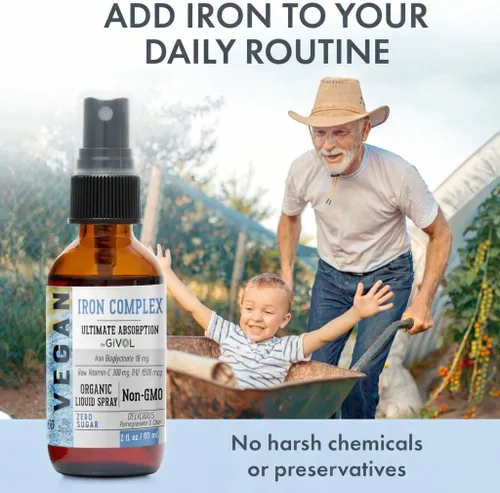 Miniatura 3 de Suplemento de hierro – Complejo de bisglicinato de 18 mg con vitamina C y B12, aerosol líquido, fácil absorción, sin OMG, sin azúcar, 2 onzas