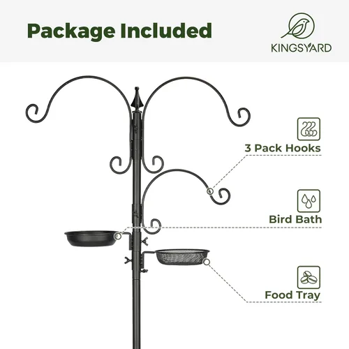 Miniatura 3 de Kit de estación de alimentación para pájaros Kingsyard - poste de comedero de 85 pulgadas con base de 5 puntas, soporte de comedero para pájaros